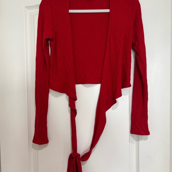 Reformation Red Ribbed Wrap Blouse - Picture 3 of 3